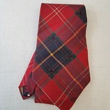 Tommy Hilfiger Men's Designer Tie Red/Green/Navy Plaid 100% Silk Made in USA