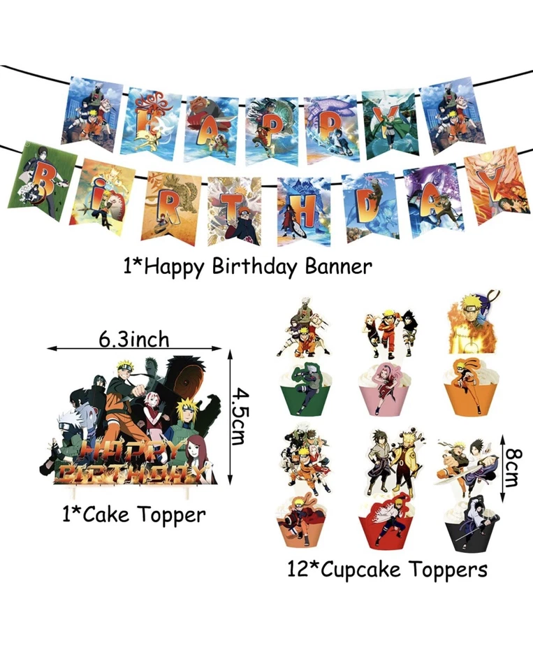 Quente🔥 Conjunto de Suprimentos para Decoração de Festa de Aniversário Tema Naruto Shippuden Estoque dos EUA - Imagem 2 de 4