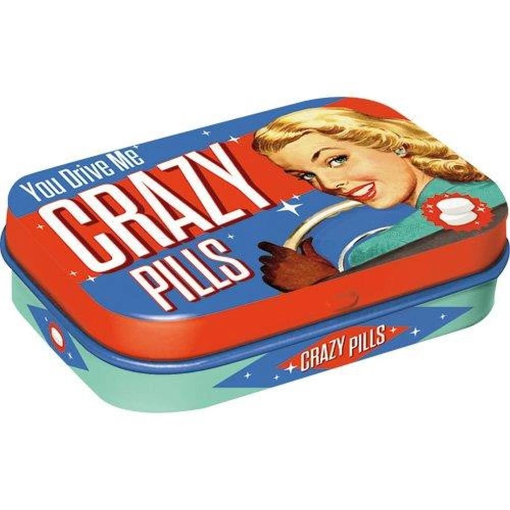 Nostalgic Art Retro Tin Pill Box with Mint Candy Crazy Pills