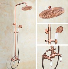 Dual Handle Bathroom Faucet Set Rainfall/Handheld Shower Taps Kit Copper 2rg586
