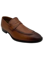 Thomas & Vine Men's Bishop Apron Toe Penny Loafer Shoes Cognac