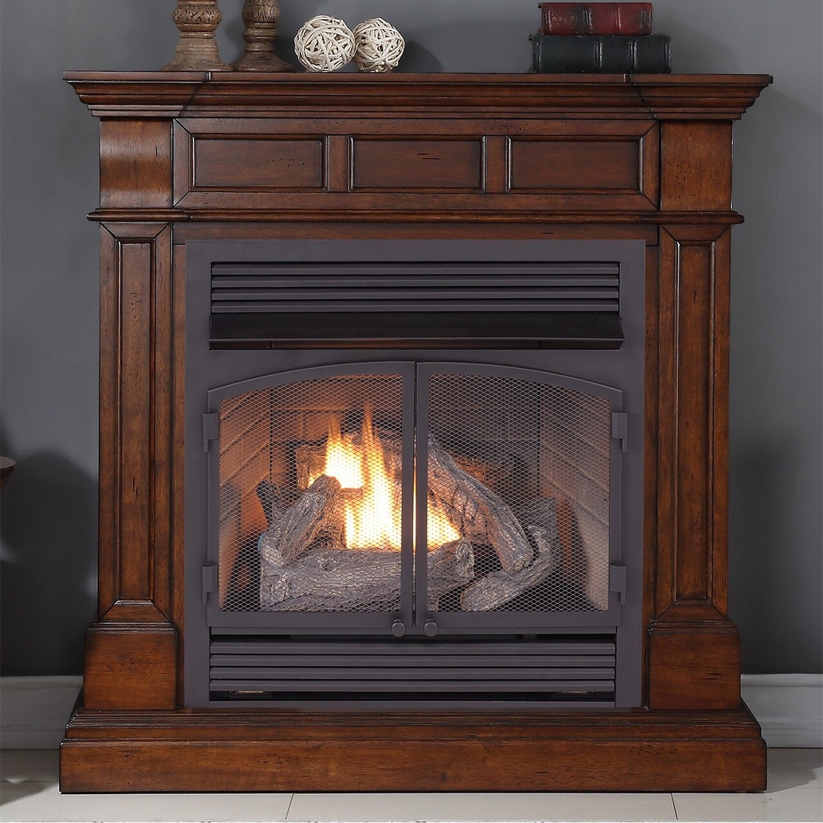 Duluth Forge Ventless Gas Fireplace With Mantel, 32K BTU, T-Stat