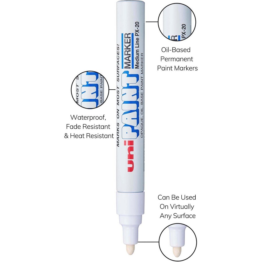 Uni-Paint 63613 PX-20 Oil-Based Paint Marker, Medium Line, White, 3pk