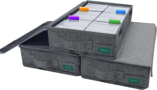 Rectangular Stackable Cassette Tape Organizers - Set of 3 Durable Cases