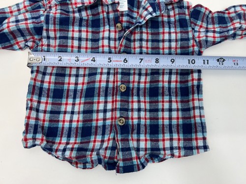 Wonder Kids Shirt Blue Red Navy Plaid Button Front Long Sleeve Boys 6/9 Months - Picture 6 of 8