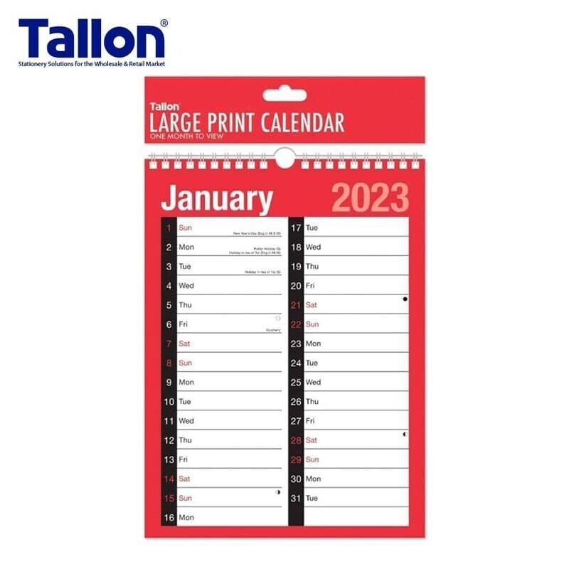 2023 Large Print Calendar 2 Column Month to view Spiral Bound R & B-60 gsm Paper