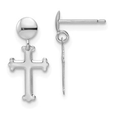 16.5mm 14K White Gold Polished Cross Post Dangle Earrings