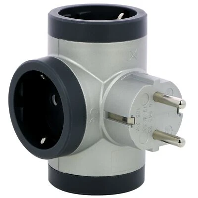 Legrand Schuko Steckdose 3-Steckdosenleiste Grau Verteiler T-Form Verteiler