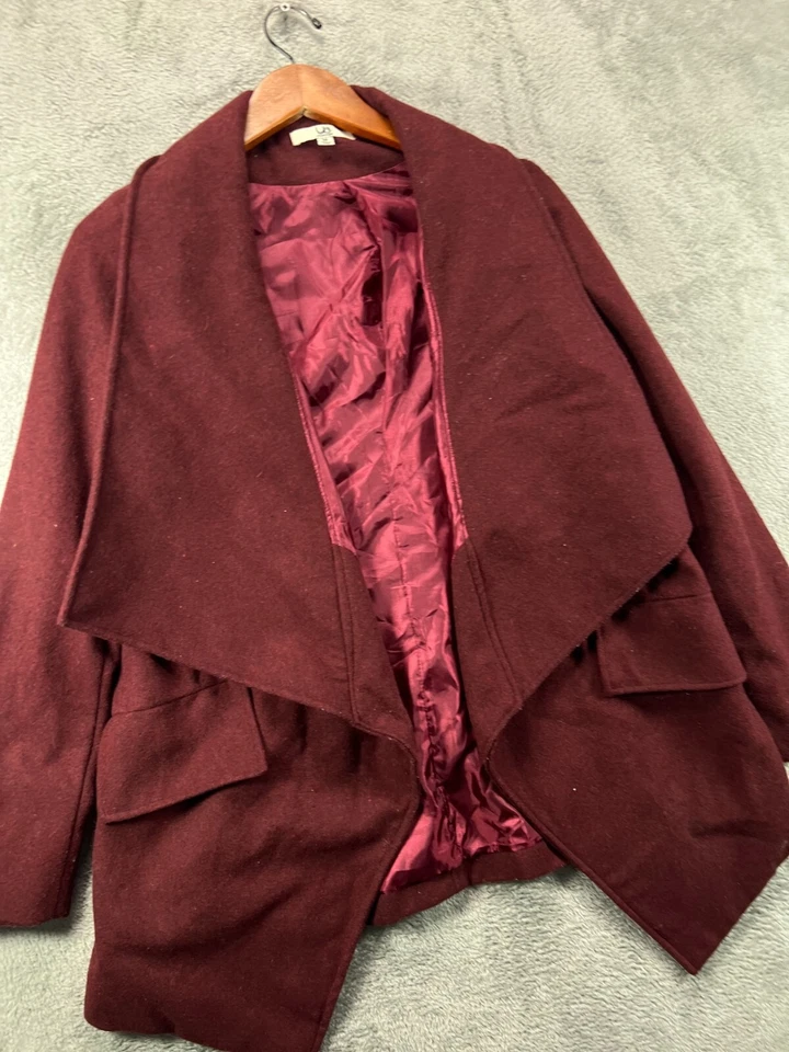 YA Los Angeles Womens Medium Jackets Dark Red Wide Shawl Collar Belted Ladies - Image 2 of 4