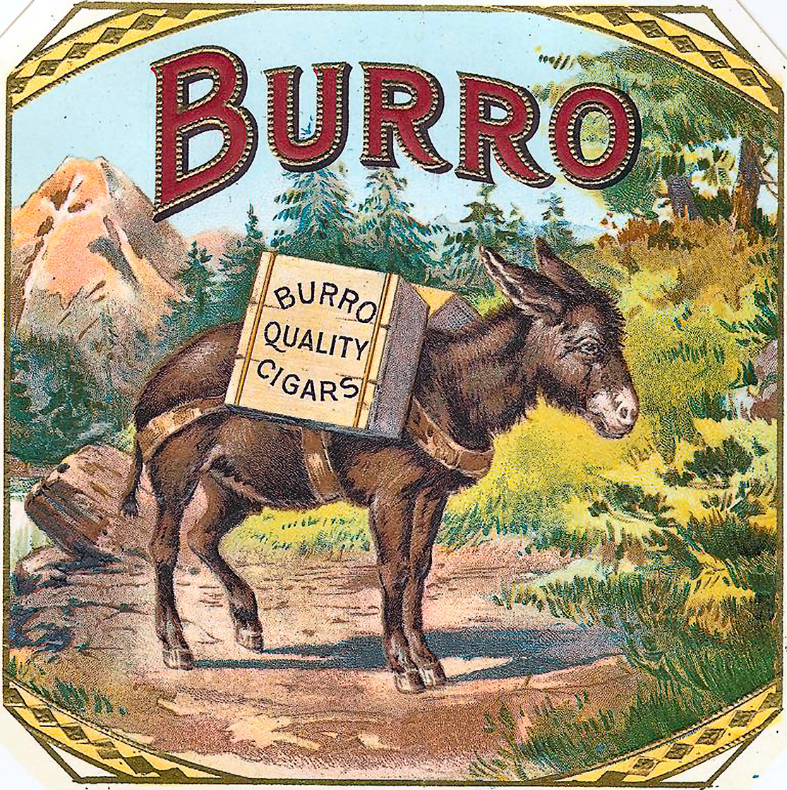 Burro Vintage Cigar Box Tobacco Label Print Donkey Burro Animal