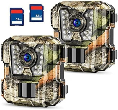 WOSPORTS Mini Trail Camera 2 Pack 24MP 1080P HD, Game Hunting Camera with 32G...