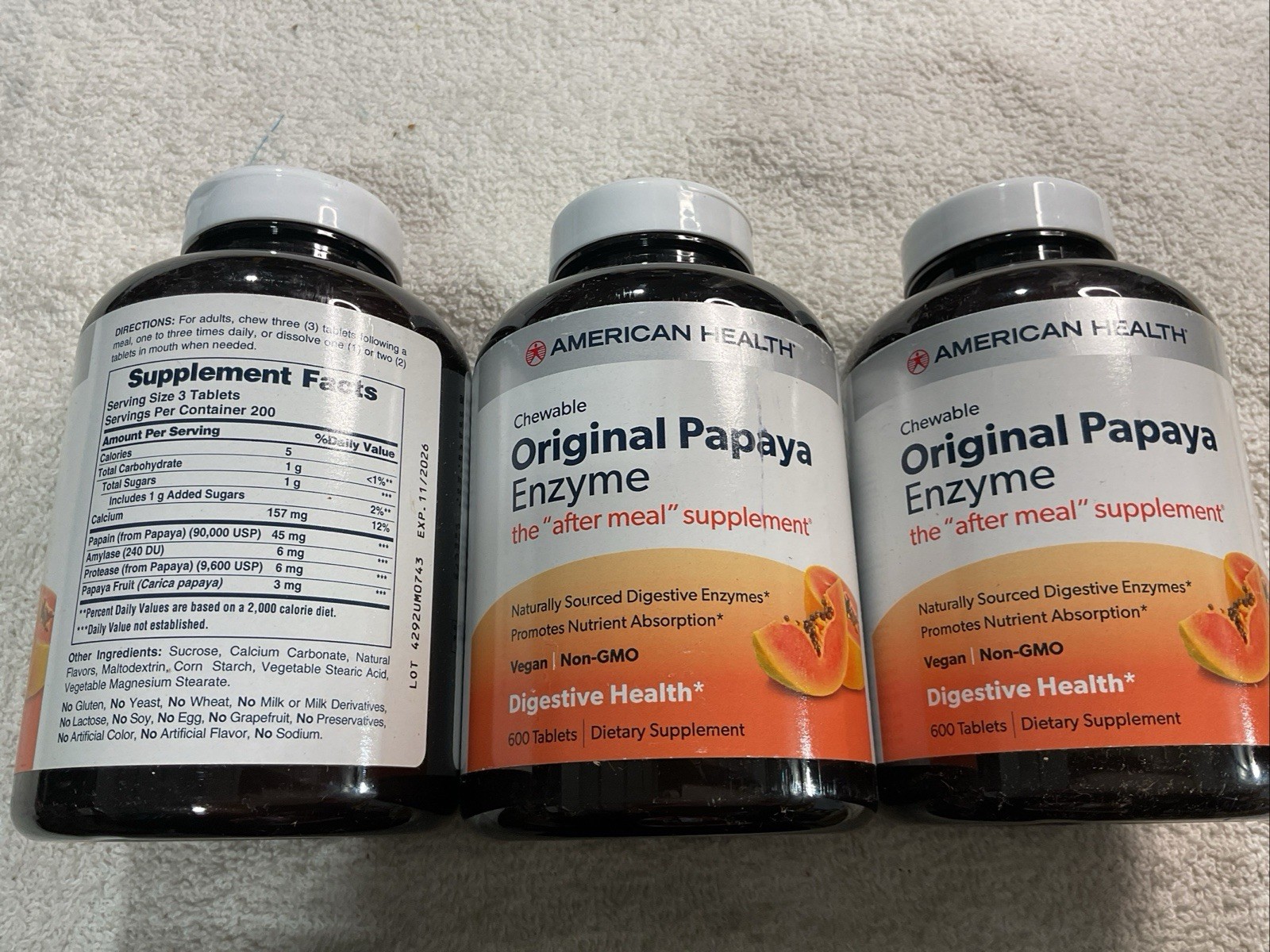 3X American Health Original Papaya Enzyme Chewable 600 Tablets - Exp 11/26