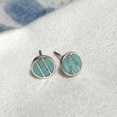 Peter Brams Designs 925 Silber Türkis Inlay Ohrstecker Vintage ohne Rückseiten
