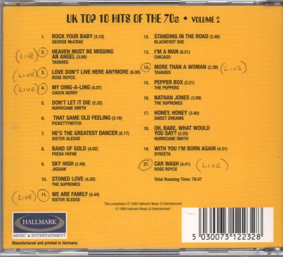 Various Artists UK Top 10 Hits of the 70s Volume 2 CD UK Hallmark compilation - Bild 2 von 2