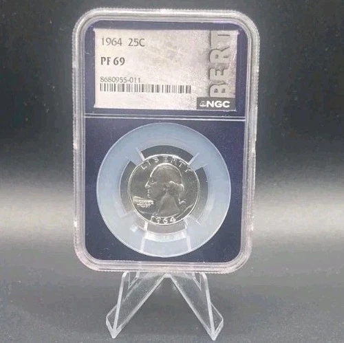 1964 25C Silver Washington Quarter NGC PF 69 Custom Purple Core Bert Label Chase