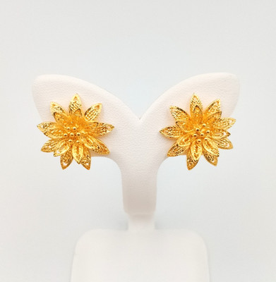 Flower Stud Earrings 22K 23K 24K Thai Yellow Gold GP Woman Girl Jewelry Gift