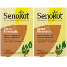 2 Pack Senokot Extra Strength Natural Vegetable Laxative, 12 Tablets Each