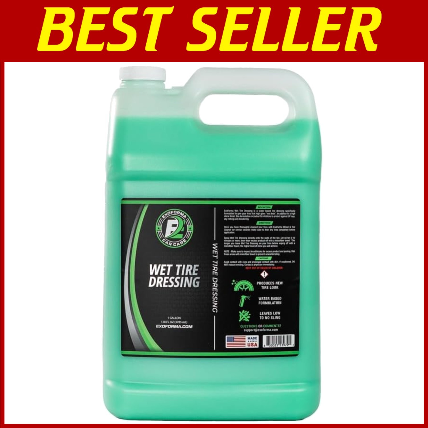 Non-Greasy Tire Dressing Spray - Safe, Easy Application, No Sling & 128 oz