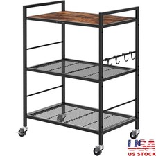 3 Tier Rolling Kitchen Storage Cart Adjustable Shelves W/ Hooks Casters New