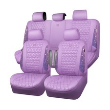 CAR PASS Light Purple Bling Diamond Leather Car Seat Covers Full Sets, Waterp...