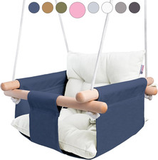 - Canvas Baby Swing, Wooden Hanging Swing Seat Chair with Safety Belt, Durable B