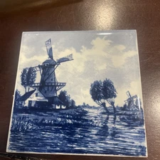 VINTAGE MCM Delft Blue/Blauw Dutch Hand Painted Windmill Water  4”