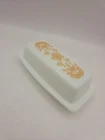 Vintage Pyrex Milk Glass Covered Butter Dish Gold Butterfly Floral