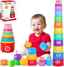 MOONTOY Stacking Cups Baby Toys 6 10 12 18 Months, A- 11 PCS, Colorful