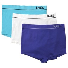 Hanes Womens 3-Pack Ribbed Blue Boy Short Panties Underwear XX-Large