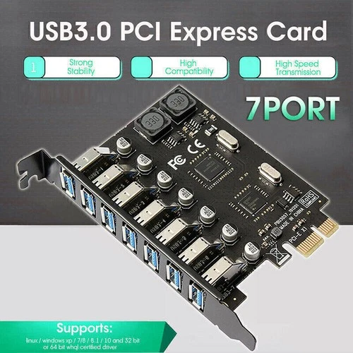 Adaptateur de carte d'extension PCI-E Express vers USB3.0 Hub 7 ports
