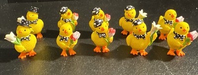 Set Of 10 Resin Easter Chick With Bows Figurines Craft/Decor Table Setting Ideas