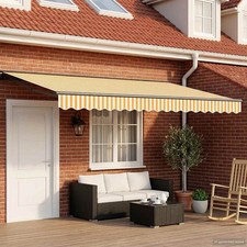 Manual Awning Frame with LEDs 500 x 300 cm Yellow Polyester PU Coating