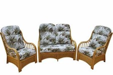 Sorrento Cane Conservatory Furniture 3 Piece Suite - 2 Chairs and a Sofa-Palm