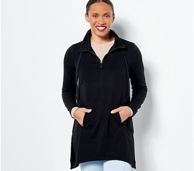 Susan Graver Sport Cloud 9 Terry Raglan-Sleeve Tunic-Black-Petite Small A468654