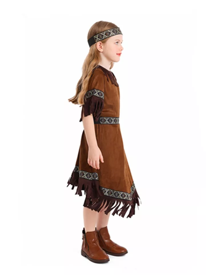 WN31 Girls Indian Native American Princess Pocahontas Book Week  Western Costume - Image 4 of 4