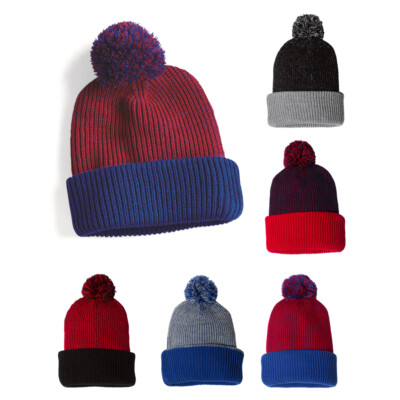 Sportsman 12'' Two-Tone Knit Speckled Pom Pom Beanie Headwear SP70