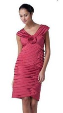 Adrianna Papell Tiered Taffeta Rosette Detail Dress Sz 14 Salmon
