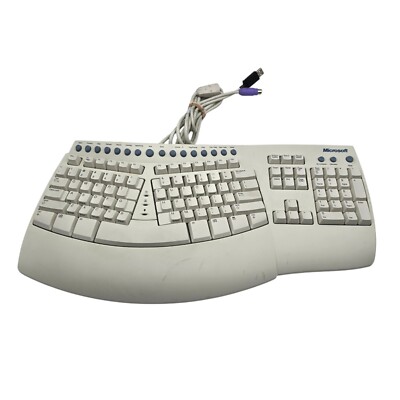MICROSOFT Natural Keyboard Pro USB & PS/2 White Ergonomic RT9431 TESTED CLEAN