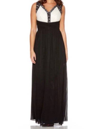 Quiz Long Maxi Dress Black/white Stones 