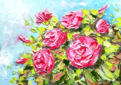 Rosen Ölgemälde. Blümen Landschaft Original Öl Malerei.Ohne Rahmen. 20х28 cm - Bild 1 von 4