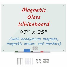 Magnetic Dry Erase Board, Glass Whiteboard, 4 x 3 Feet 47" x 35" , Glassboard