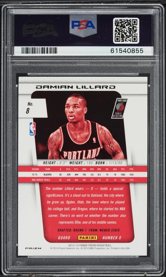2013 Panini Prizm Monster Box Red White Blue #8 Damian Lillard PSA 10 GEM MINT - Image 2 of 2