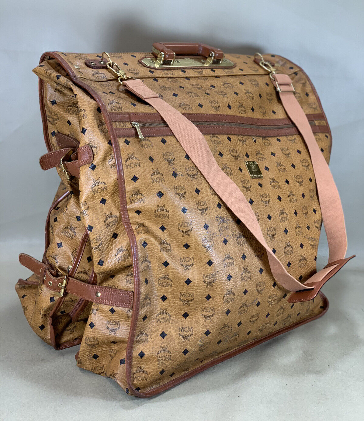 MCM Vintage Visetos Coated Canvas Tennis Bag in Brown