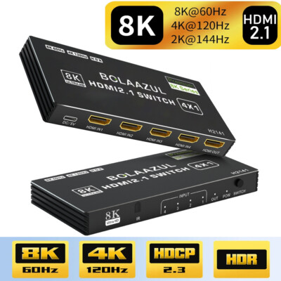 HDMI Switch 2.1 8K 60Hz 4K 120Hz HDR 5X1 Switcher Selector for Xbox PS5 Nvidia