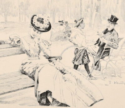 Romantic Park Scene | Drawing by Franz Hlavaty