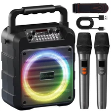 PERLEO Adults Kids Portable Bluetooth Karaoke Speaker with Two Wireless Micropho