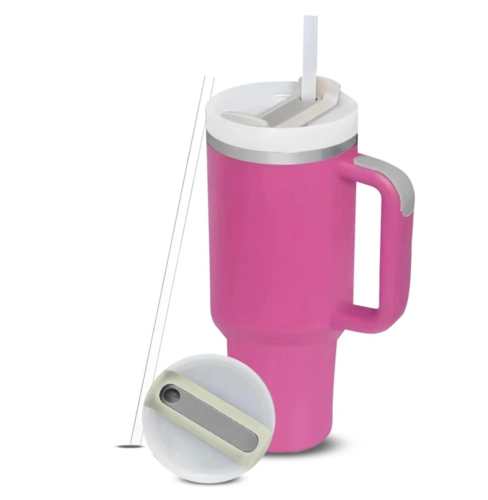 Tumbler 40oz Stainless Steel Tumbler with Lid and Straw, Double Wall Vacuum pink