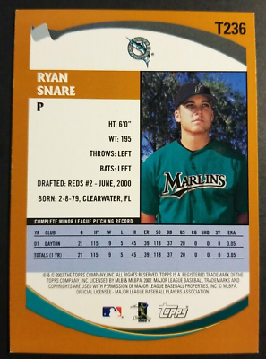 Ryan Snare Florida Marlins 2002 Topps #T236 Autographed Baseball