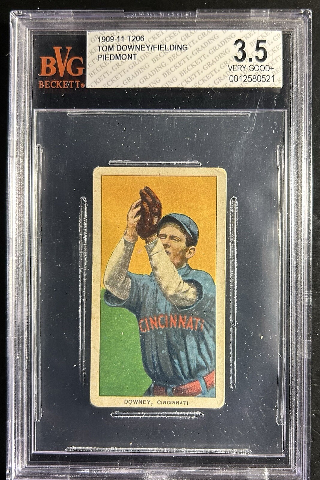 1909-11 T206 Piedmont Tom Downey Fielding BVG 3.5