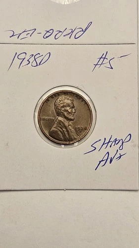 wheat penny 1938D NICE AU 1938-D LINCOLN CENT LOT #5 AU+ BROWN LUSTER